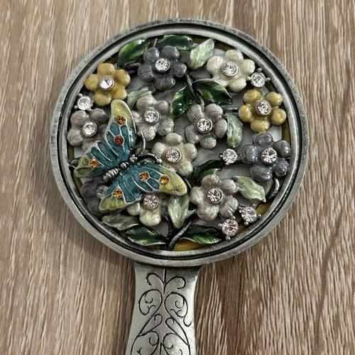 Cute metal hand mirror with flowers and handle new
