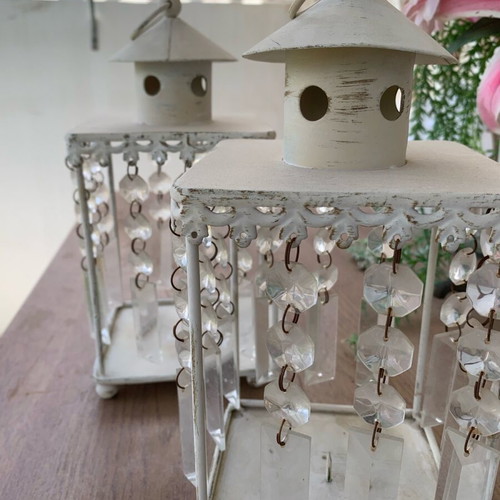 Lanterns with crystals, metal candle holders, set of 2