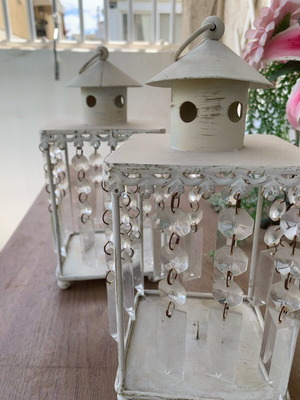 Lanterns with crystals, metal candle holders, set of 2