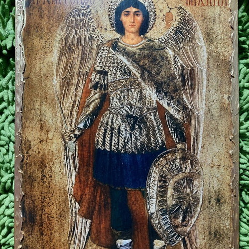 Icon of Archangel Taxiarchis with golden technique, large 27x36