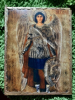 Icon of Archangel Taxiarchis with golden technique, large 27x36