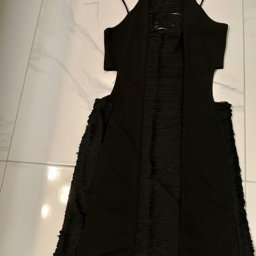 Anel short black evening dress with fringes and cutouts like new