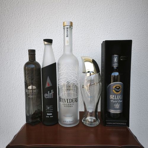 Set of 5 premium empty vodka bottles like new