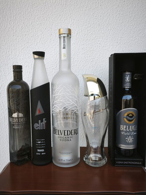 Set of 5 premium empty vodka bottles like new