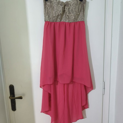 Benissimo asymmetrical coral dress with lace like new