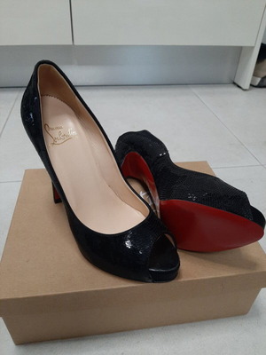 Christian Louboutin μαύρες γόβες με ανοιχτά δάχτυλα σαν καινούργιες, τακούνι 12cm