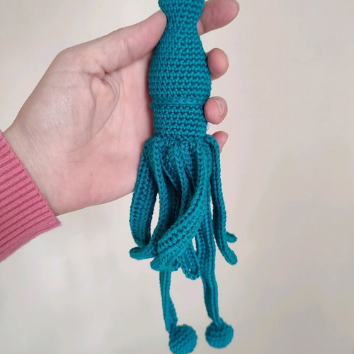 Amigurumi knitted squid doll new, petrol blue