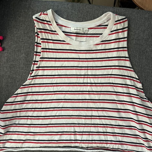Bershka striped top, white and red, size L