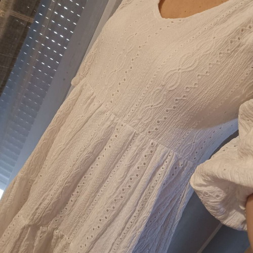 Sinsay White Guipure Dress New Size L with 3/4 Sleeve