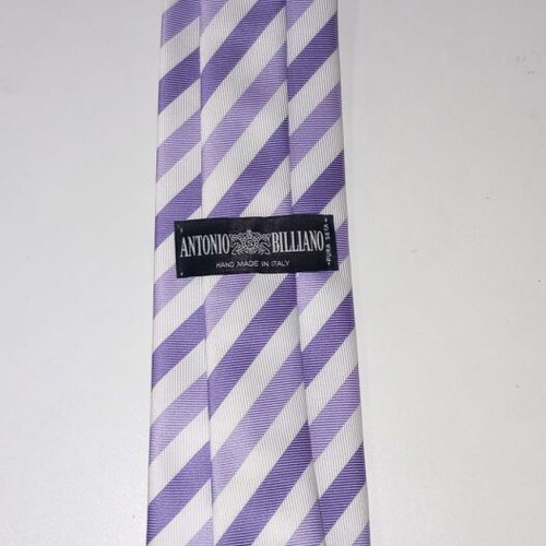 Antonio Billano handmade Italian tie new, silk white and purple