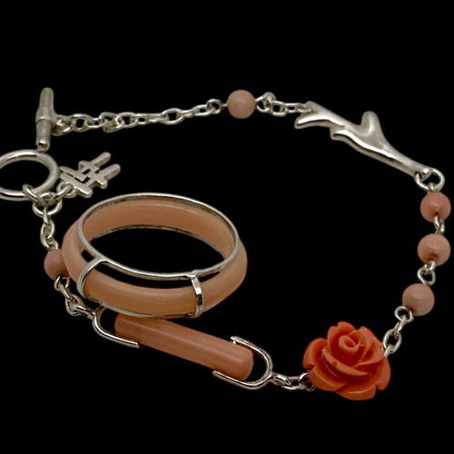 Silver bracelet with coral new, pink and orange