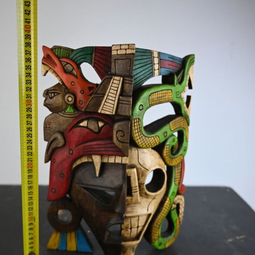 Wooden mask used, rare Maya design, 40 cm height