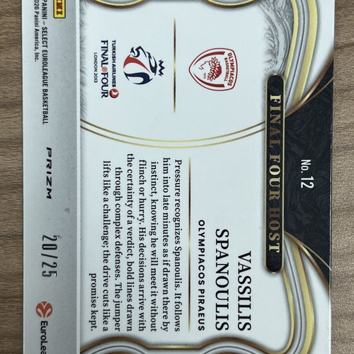 2025-26 Panini Select Euroleague Basketball Vassilis Spanoulis card like new