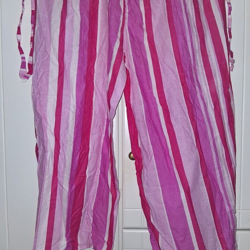 Summer striped cotton palazzo pants like new, white and pink