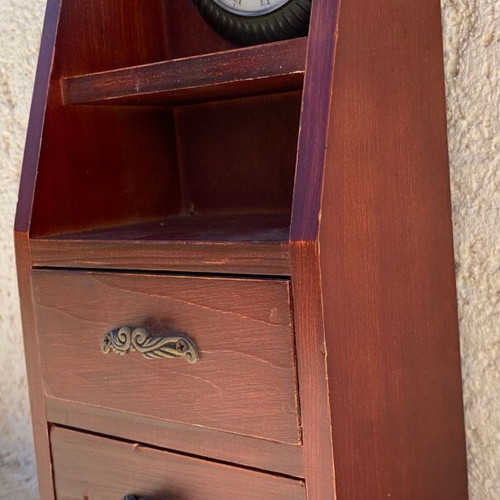 Vintage wooden jewelry box with clock, used, brown