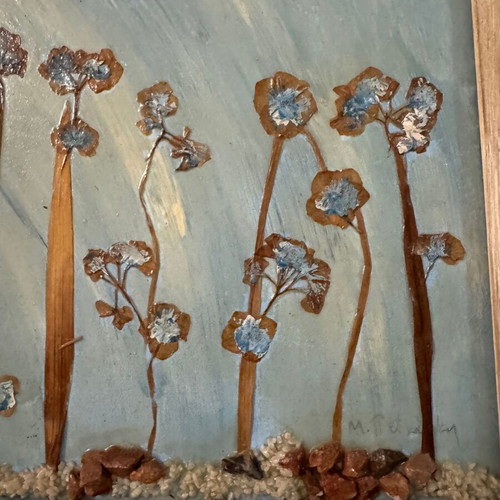 Canvas painting new with earthy materials and wooden frame