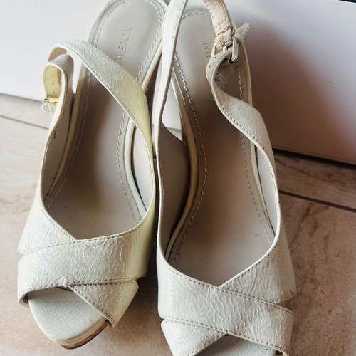 Nine West cream platform peep-toe heels with cork look