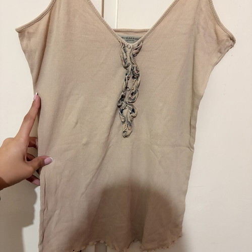Burberry London Ribbed Camisole Top with Ruffle Detail like new, beige