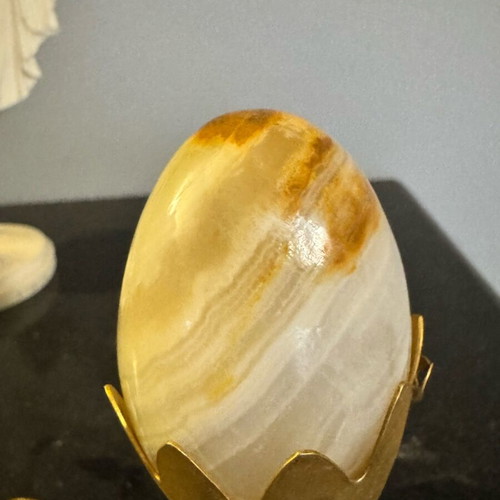 Vintage Onyx Egg Collection with Decorative Bases, Like New