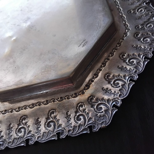Silver plated octagonal tray used with embossed decoration 19th century