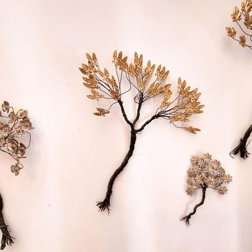 Handmade Metal Wall Art Trees in Bronze and Metal, like new