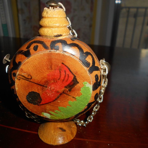 Eptaetia wooden decorative flask 2-sided used, height 10 cm