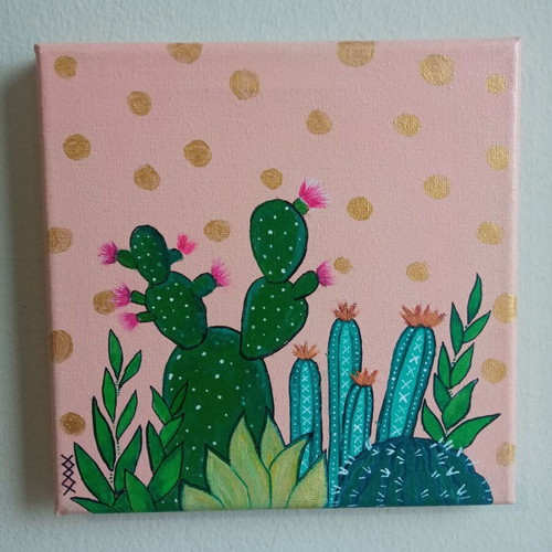 Painting with cacti made to order, mixed media 20x20