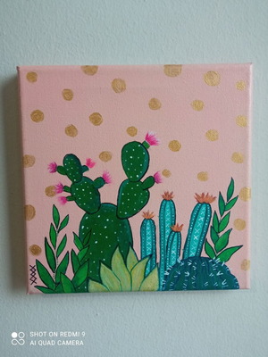 Painting with cacti made to order, mixed media 20x20