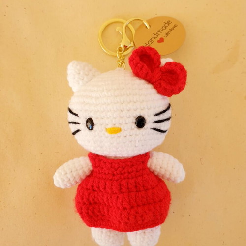 Hello Kitty bag charm crochet handmade, new, red dress
