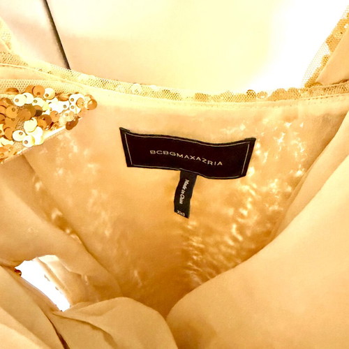 BCBG Maxazria Sequined Gold Maxi Dress XXS like new