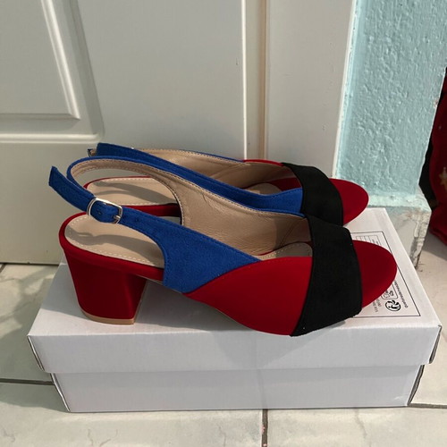 Tricolor sandals new with 6.5 cm heel and velour texture