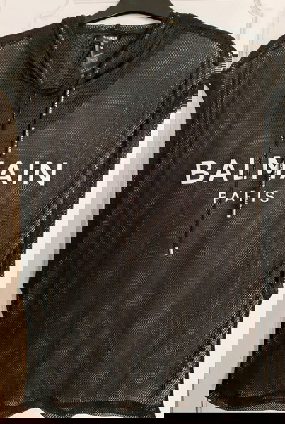 Balmain Αυθεντικό Ημιδιάφανο Logo Print Hoodie Αμάνικο