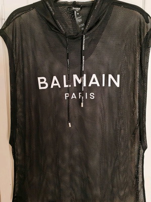 Balmain Автентичен Полупрозрачен Лого Печат Худи Без Ръкави