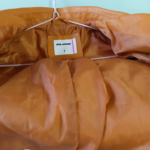 Pink Woman women's faux leather jacket size S like new, orange