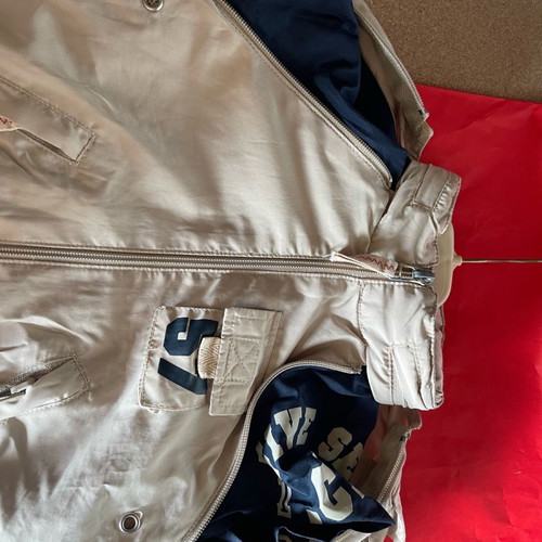 Chevignon baby jacket used with detachable sleeves and hidden hood for 6-month boy
