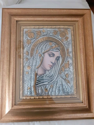 Byzantine icon of Virgin Mary with 24K gold and silver