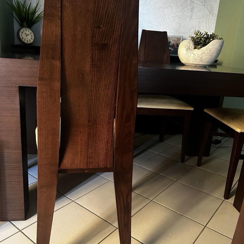 Dining set with 6 chairs like new, beech wood wenge color, beige leather