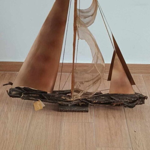 Handmade decorative sailboat from driftwood Morfes Tesis 70-75cm like new