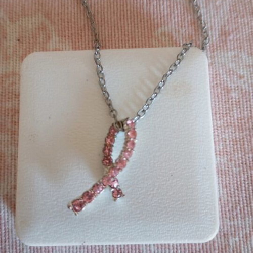 Pink stainless steel pendant like new, breast cancer awareness symbol