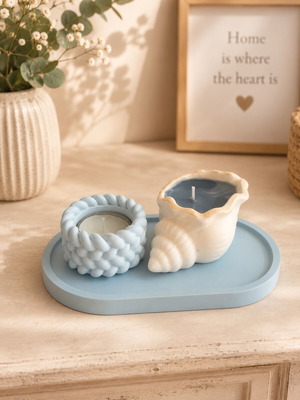 Aromatic soy candle handmade, watermelon scent with plaster plate and tealight holder