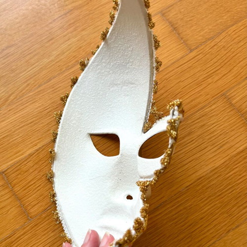 Venetian mask handmade decorative like new, white with gold and pink