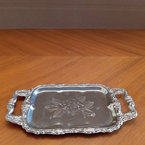 Vintage metal serving tray 18.5x11 cm inox