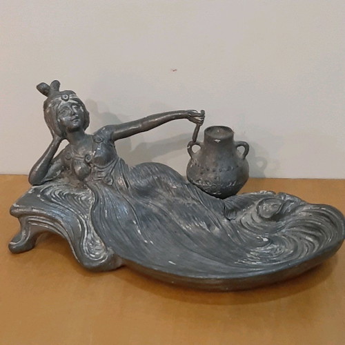 Art Nouveau antique sculpture used, made of pewter