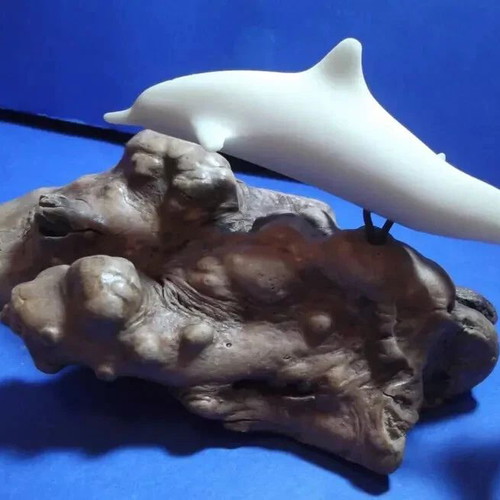 Vintage John Perry sculpture with 2 white dolphins, like new, wood