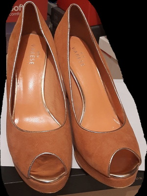 Γόβες Varese peep toe σαν καινούργιο, ταμπά-τερακότα suede
