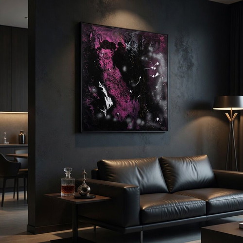 Cosmic Sakura Fluid Art Painting 70x70 cm new with gold accents