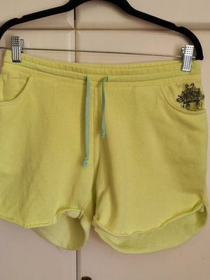 Zara Trafaluc Women's Fluorescent Yellow Hoodie Shorts with Crown (Size M)