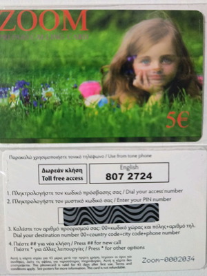 Zoom prepaid phone card new, value 5€