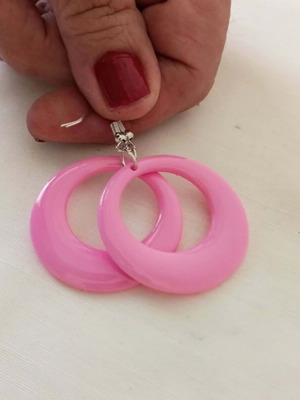 Pink round hoop earrings new, acrylic resin with stainless steel hooks