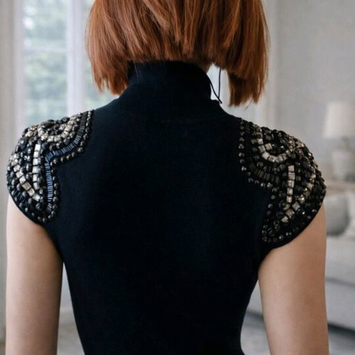 Choklate Paris Little Black Midi Cocktail Dress with Crystals